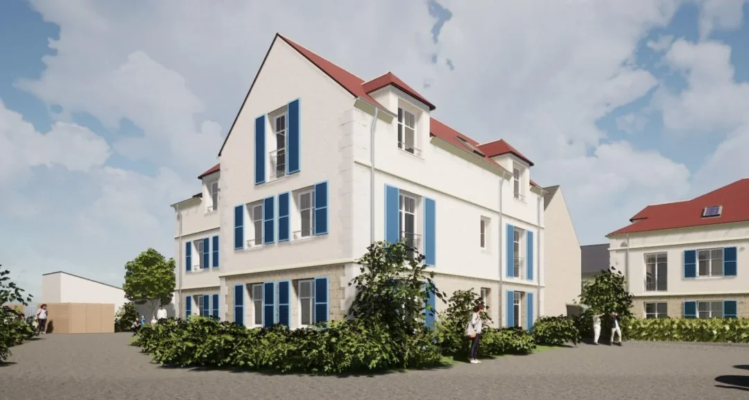 Immeuble résidentiel moderne avec volets bleus